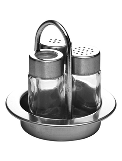 Набор для специй 3 предмета соль+перец+ст.д/зубочисток, стекло, сталь, H=100, L=100, B=105 мм