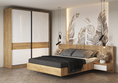 Бостон Шкаф-купе ШК-005 МДФ Дуб крафт золотой/Белый глянец