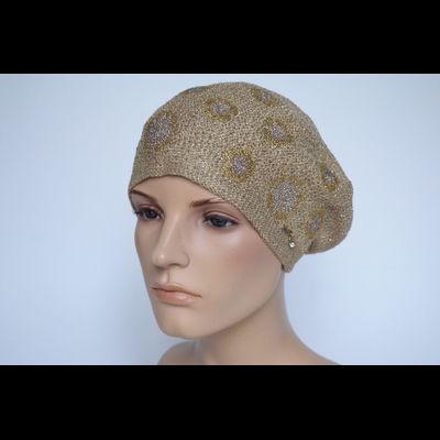 Демисезонный берет вязаный женский Vizio Италия 6607 золото с украшениями