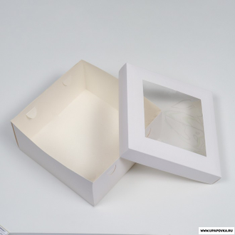 Коробка складная крышка-дно / с окном / Белая 25 х 25 х 12 см