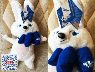 Мягкая игрушка-талисман Зайка с бантом высотой от 12 до 110 см (15 вариантов)