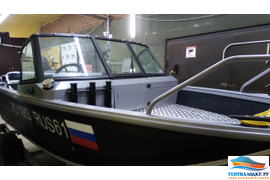 Транспортировочный тент Волжанка 46 с леерами на носу - стекло и дуги тента от Лодка44