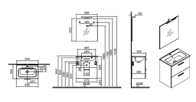 Комплект мебели VITRA MIA, 60 см, с дверцами, кордоба, 75103