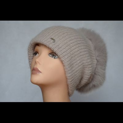 Пудровая женская шапка с меховой отделкой Vizio Италия 6470 TP без страз
