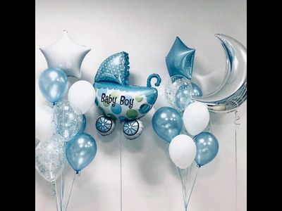 Композиция из шаров на выписку из роддома "Для мальчика" № 5