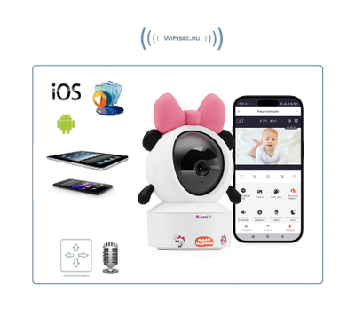 Моторизированная Wi-Fi Видеоняня Ramili Baby RV700CPANDA Пандочка, Малышарики, с креплением. 2K , с DVR