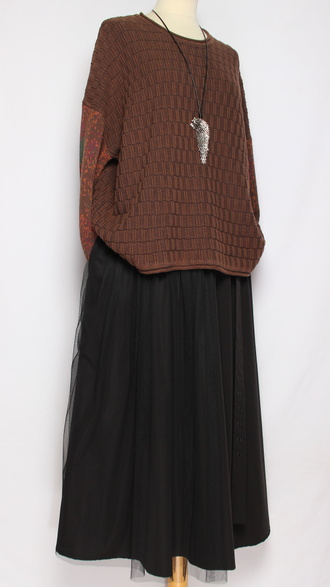 Джемпер ХЛОПОК СОТЫ "ЦВЕТНОЙ РУКАВ" шоколад до р.52