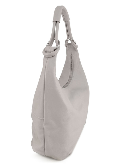 (АРТИКУЛ: 8618/1/7) СУМКА МЕШОК, БОЛЬШАЯ, НАТУРАЛЬНАЯ КОЖА, СВЕТЛО-СЕРАЯ, ЧЕРЕЗ ПЛЕЧО