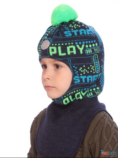 Шапка-шлем  21202-06, цвет темно-синий, салатовый, р. 52-54