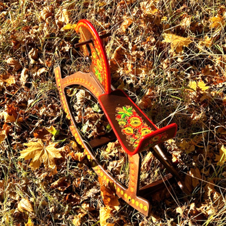 Лошадка качалка детская с ручной авторской росписью как в СССР коричневый фон