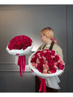 Букет из 51 малиновой розы Россия 40см