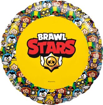 Шар фольгиваронный круг с гелием "Brawl stars Звездные бойцы" Бравл старс желтый 45 см