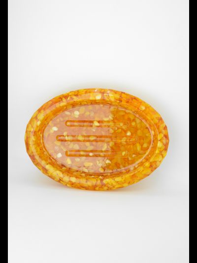 Мыльница овальная с белым янтарем