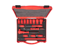 Набор диэлектрического инструмента 3/8" НИИ-16 серия ПРОФИ торцевые шестигранные головки с трещоткой 3/8" для работ под напряжением до 1000 В, стандарт VDE