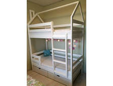 Кровать-домик 2х ярус с оригинальной крышей  "Массив 005"