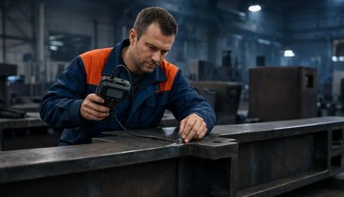 Ультразвуковой контроль сварного шва траверсы опоры ЛЭП дефектоскопистом