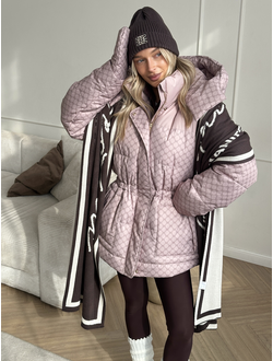 Оверсайз пуховик с отстегивающимся капюшоном (бежевый)