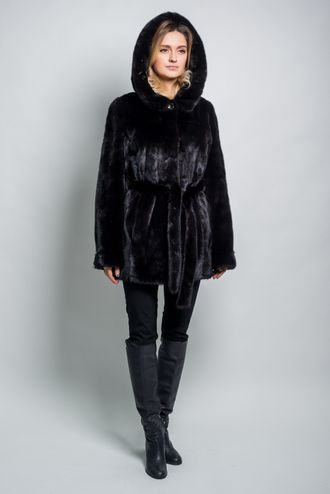 Норковая шуба женская куртка парка Лилия натуральный мех  с капюшоном, зимняя, черная арт. ц-021