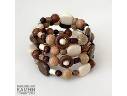 Браслет "Четыре витка яркие оттенки с круглыми бусинами рамками и квадратами" на мэмори-проволке, цена за штуку