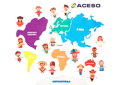 Панно "КАРТА МИРА"(126дет) Многоразовая аппликация