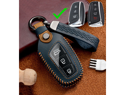 Синий чехол из кожи для смарт ключа Hyundai santa FE 3, Genesis, Grandeur (2012-2018)