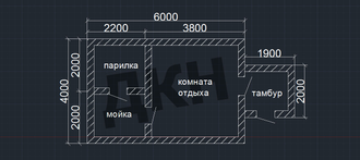 Баня 6 на 4  с тамбуром 2 на 2