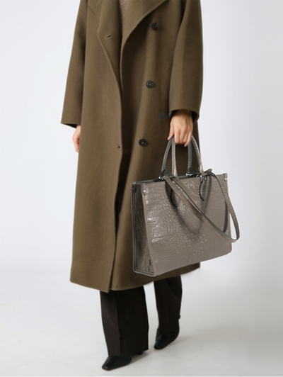 (АРТИКУЛ: 10134/1/5) СУМКА ЖЕНСКАЯ БОЛЬШАЯ, НАТУРАЛЬНАЯ КОЖА С ТИСНЕНИЕМ "КРОКОДИЛ", ТЕМНО-БЕЖЕВАЯ, РУЧКИ И РЕМЕНЬ ЧЕРЕЗ ПЛЕЧО