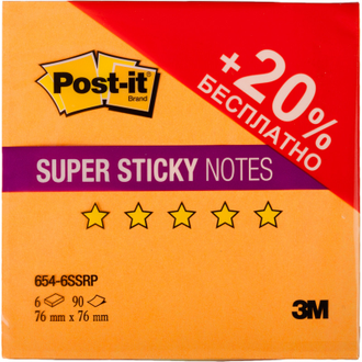 Блок-кубик Post-it Super Sticky 654-6SSRP, 76х76, Огонь, 6 блоков по 90 листов