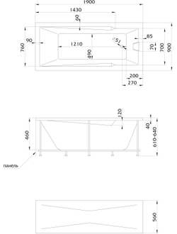 Ванна акриловая прямоугольная 1Marka RAGUZA 190x90 каркас + панель