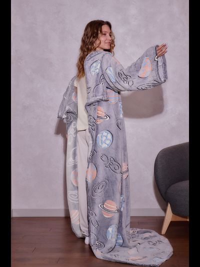 Плед с рукавами &quot;Космическое путешествие&quot; светящийся из микрофибры (велсофта)