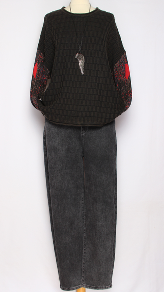 Джинсы полуфлис "МОМ на резинке" серые р.32-42