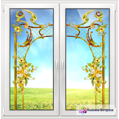 Витражная пленка, витражная пленка самоклеющаяся, пленочный витраж с классическим рисунком матовая