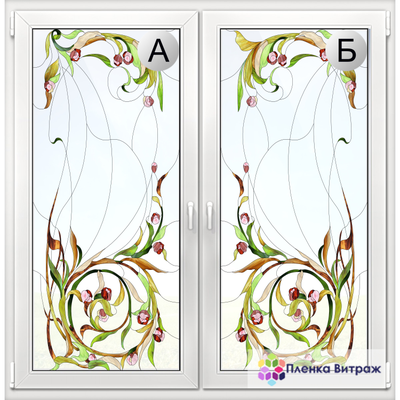Витражная пленка, витражная пленка самоклеющаяся под заказ,пленочный витраж с цветочным рисунком