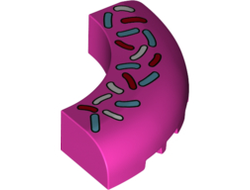 Brick, Round Corner 5 x 5 x 1 without Studs with Medium Azure, Red and White Topping Pattern, Dark Pink (24599pb02 / 6271755)