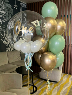 Шар баблс с жемчужинками внутри и фонтан