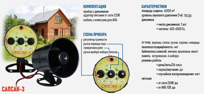 Включи звук отпугивающих. Отпугиватель птиц Сапсан-3. Отпугиватель Сапсан-3 (площадь защиты 0,5 га). Отпугиватель птиц Сапсан 3 инструкция.