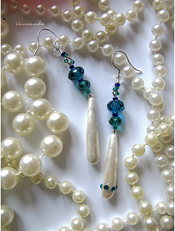 Серьги майорка "Принцесса Миядзаки" с хрустальными бусинами и стразами "Сваровски"