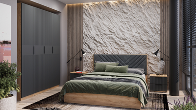 Композиции Спальни ХИЛТОН Дуб Крафт золотой/Велюр серый