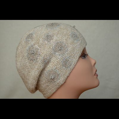 Берет весна лето 2019 Vizio Италия 6356 с камнями Сваровски бежевый