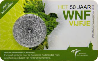 5 евро 50 лет Всемирному фонду дикой природы, в буклете. Нидерланды, 2011 год