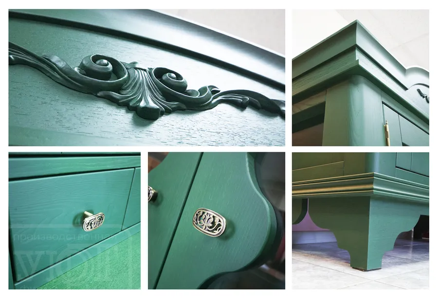 Декоративные элементы. Фурнитура. Буфет из массива дуба. Цвет изумруд.