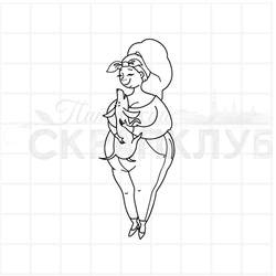 штамп Девушка с таксой на руках