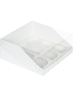 Коробка на 9 капкейков с прозр. верхом (белая), 235*235*100мм
