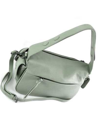 (АРТИКУЛ: 9859/1/8) СУМКА ЖЕНСКАЯ, НЕБОЛЬШАЯ, НАТУРАЛЬНАЯ КОЖА, БЛЕДНО-ЗЕЛЕНАЯ, С КАРМАНАМИ ПО БОКАМ, С ДВУМЯ ПЛЕЧЕВЫМИ РЕМНЯМИ