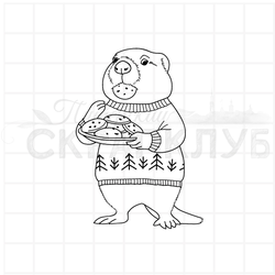 штамп бобёр с печеньем во рту