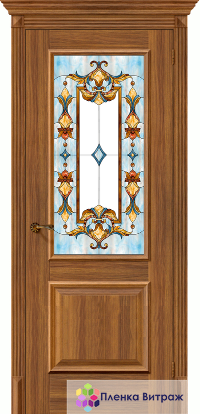 Витражная пленка, витражная пленка самоклеющаяся, пленочный витраж с классическим рисунком в дверь