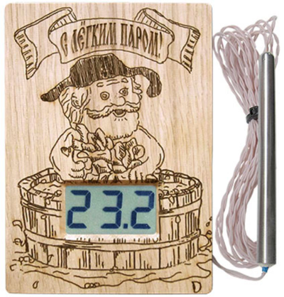 Высокотемпературный термометр для бани ТЭС-ЛЮКС "С легким паром" в корпусе из липы с герметичным датчиком