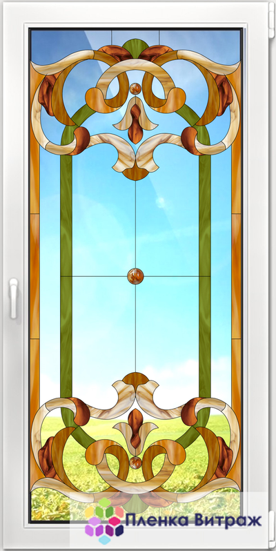 Витражная пленка, витражная пленка самоклеющаяся,пленочный витраж с классическим рисунком прозрачная