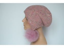 Шапка ушанка Vizio 8022 РР 99 персиковая с помпонами