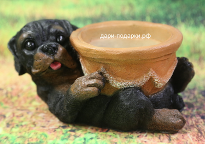 Кашпо Ротвеллер с чашей  11*21см  полистоун Россия 780//011076*